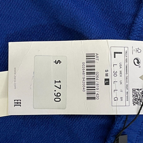 Zara Blue Elastic Waist Cotton Shorts Womens Size L New