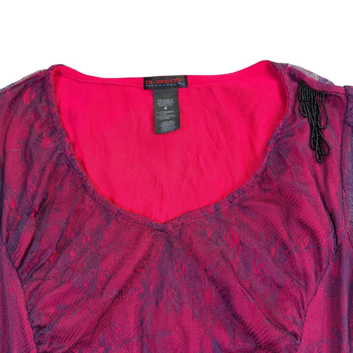 Custo Barcelona Womens Red & Purple Mesh Lace Fitted Ruched Dress Size 4