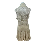 Soho Chick Womens Beige Crochet Knit Shawl Collar Vest Medium Acrylic Open Front