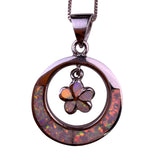 Sterling Silver 925 Womens Opal Circle & Butterfly Pendant Necklace Italy Chain