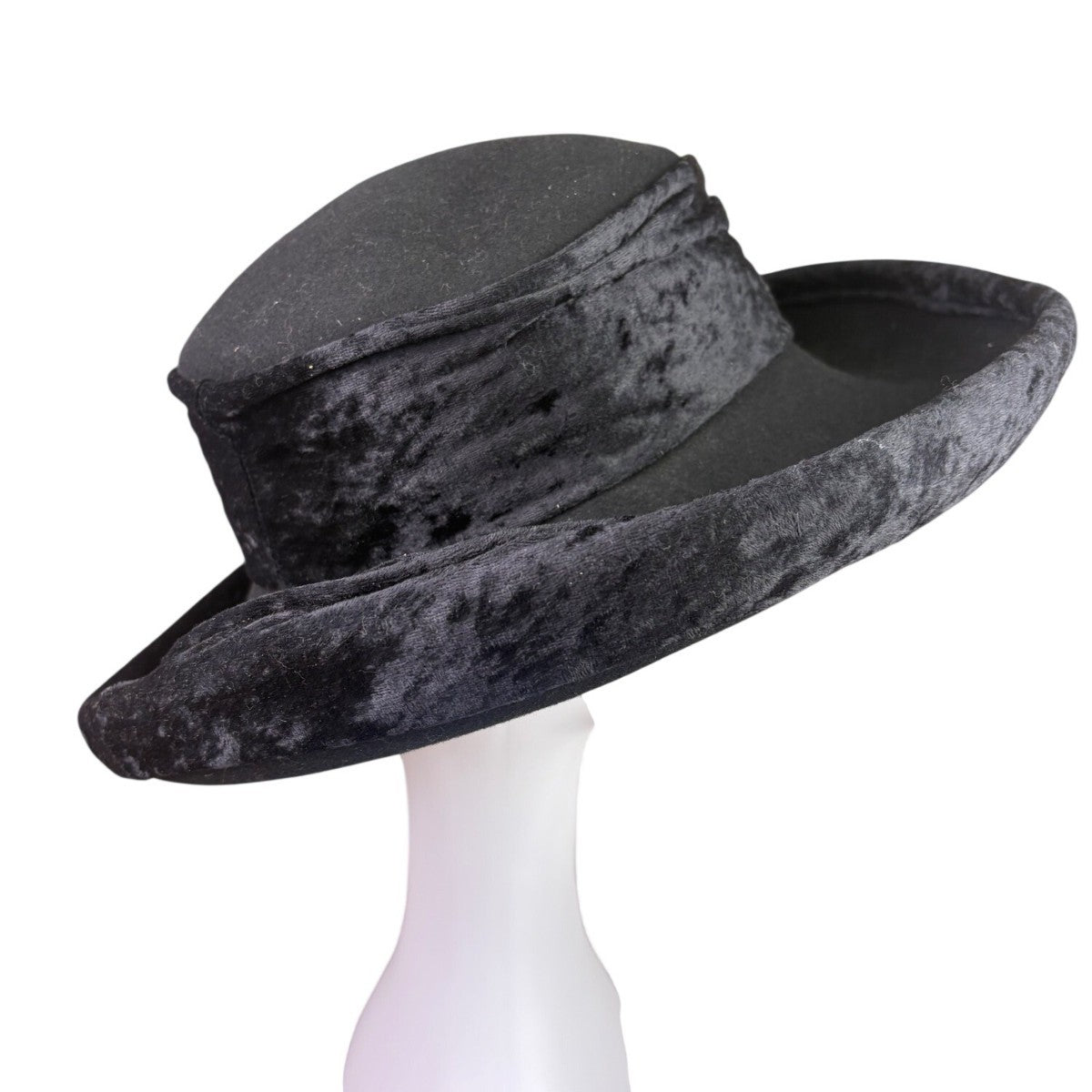 Importina Bollman Unisex Black Velvet-Finish Wool Vintage Style Wide Brim Hat