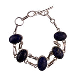 Sterling Silver 925 Womens Blue Lapis Stone Link Bracelet