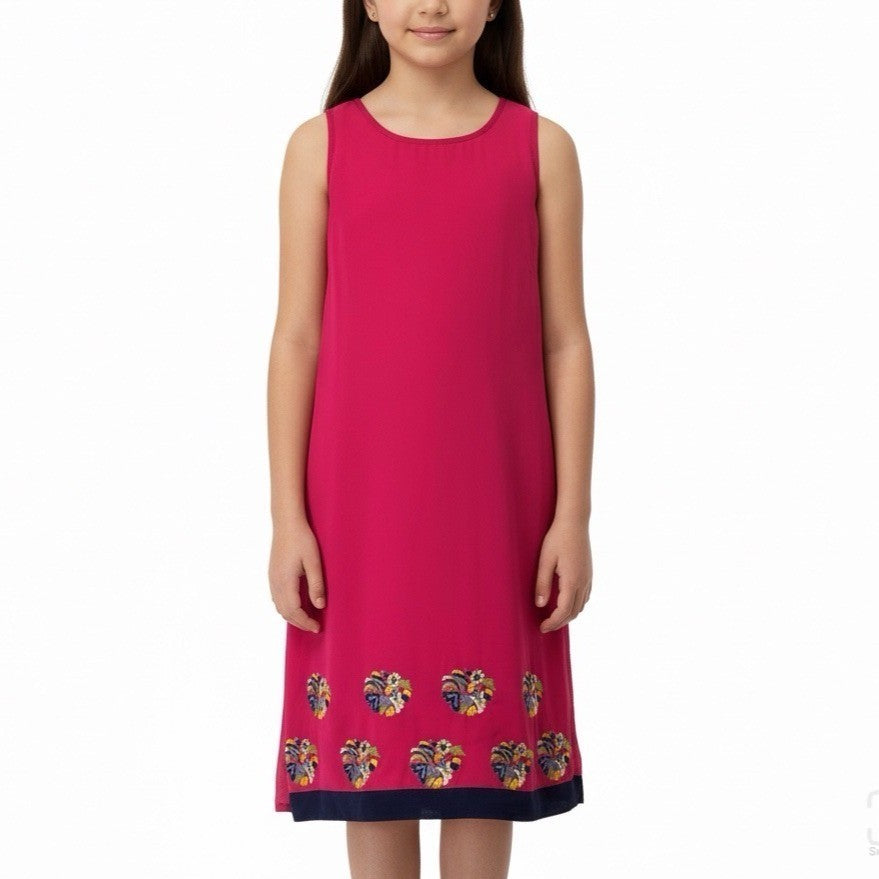 Lovu Kids Girls Pink Sleeveless Embroidered Dress Floral Accents Size 28