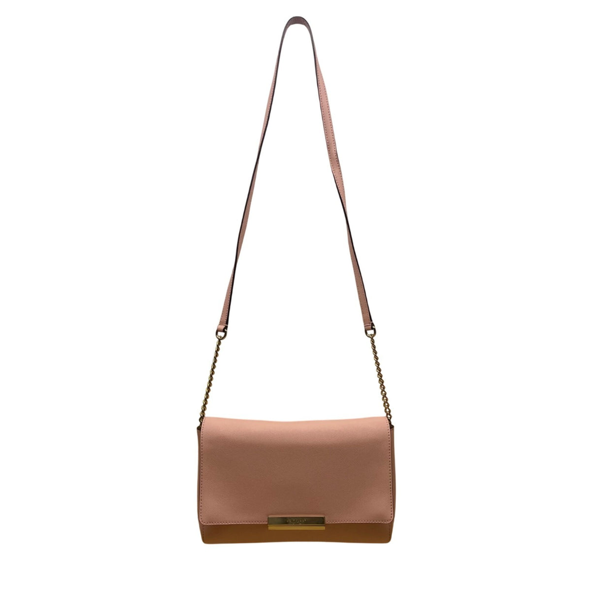 Kate Spade Women’s Pink Saffiano Leather Gold Chain Strap Flap Shoulder Bag