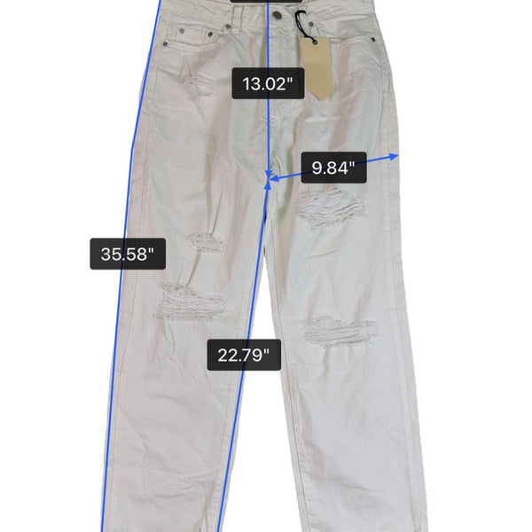 Banjara Womens White Distressed Straight-Leg Jeans With Raw Hem Size 9/28