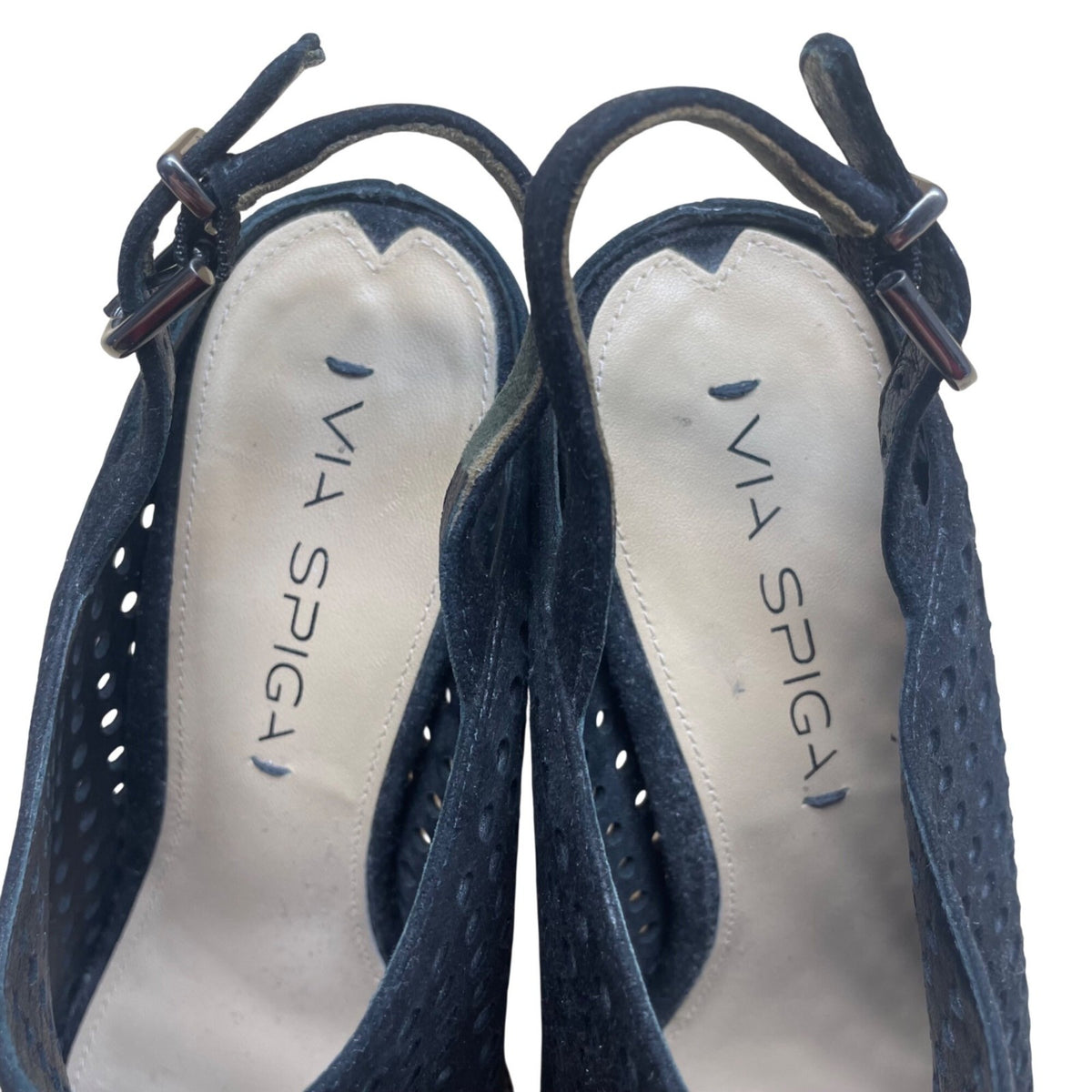 Via Spiga Womens Black Suede Slingback Perforated High Heel Sandals Sz 6M