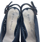 Via Spiga Womens Black Suede Slingback Perforated High Heel Sandals Sz 6M