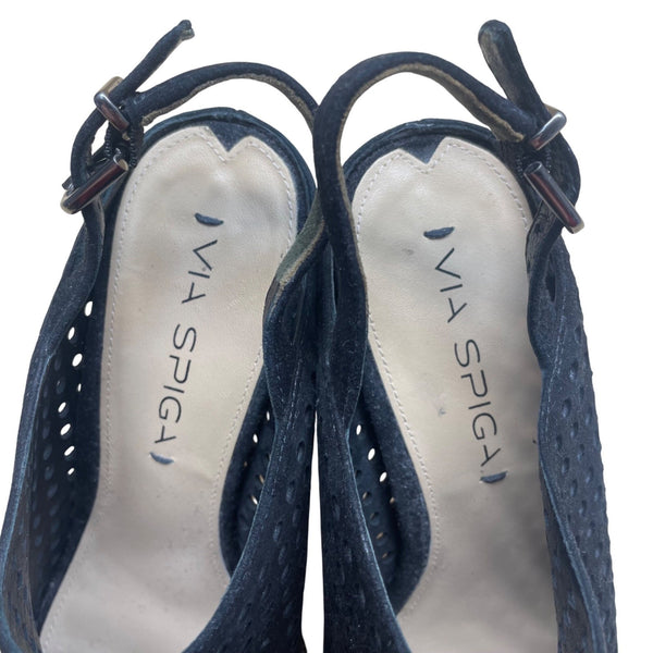 Via Spiga Womens Black Suede Slingback Perforated High Heel Sandals Sz 6M