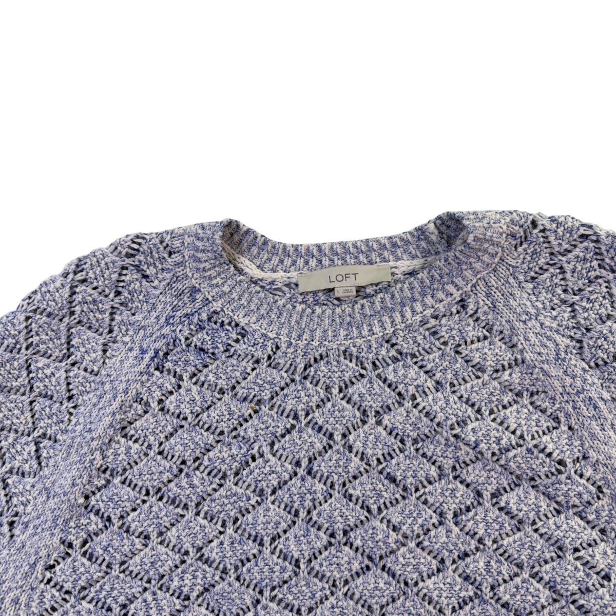 Loft Womens Blue/White Sweater Diamond Knit Pattern Size L