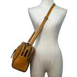 Absolutti Camel Brown & Black Faux Leather & Gold Zipper Crossbody Camera Bag