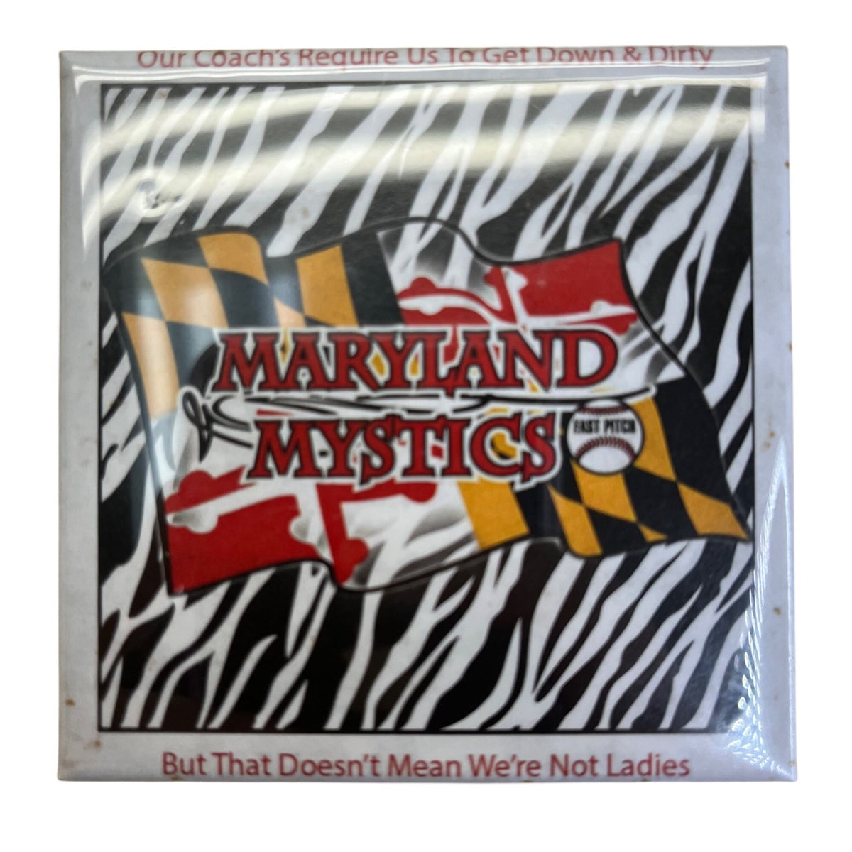 Maryland Mystics Fast Pitch Softball Zebra Print Pin Button Badge