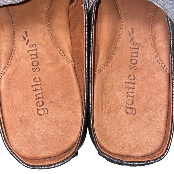 Gentle Souls Women’s Gray & Metallic Leather Slip-On Iso Mule Mules Size 10M