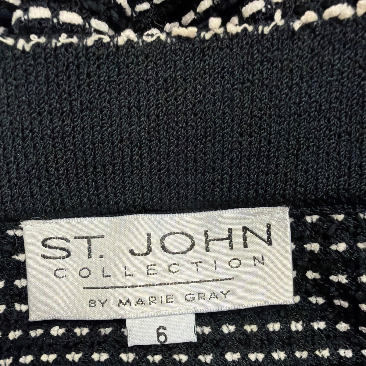 St. John Womens Black Knit Jacket & Skirt Set White Dotted Pattern Size  4 & 6