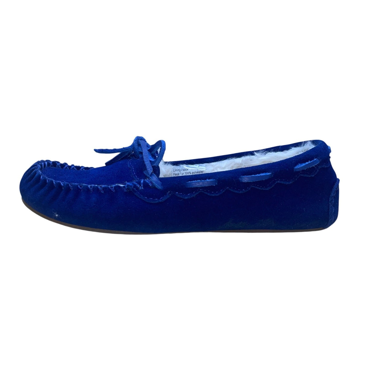 Talbots Women’s Blue Velvet Faux Fur-Lined Top Sider Moccasin Slippers Size 6M