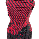 Vintage A.J. Bari Strapless Red & Black Striped Polka Dot Dress Size 4