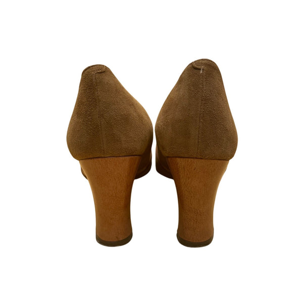 Miss Holmes Women’s Brown Suede Vintage-Style Lace-Up Block Heel Pumps 7.5