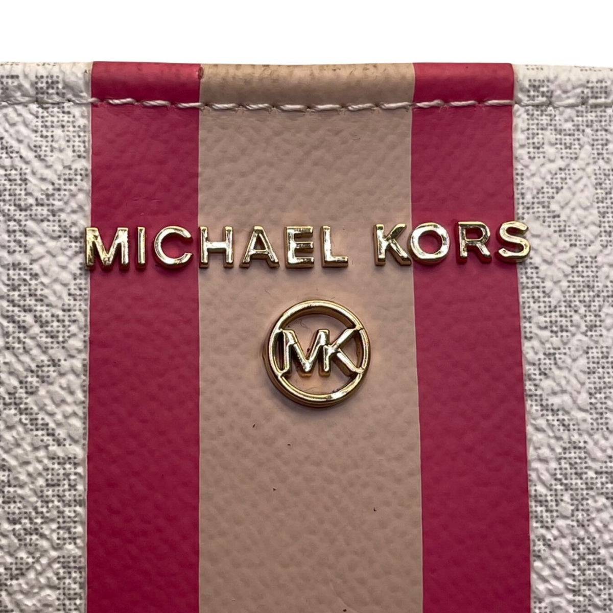 Michael Kors Women’s White Pink Signature Monogram three Stripe Belt Bag S/M