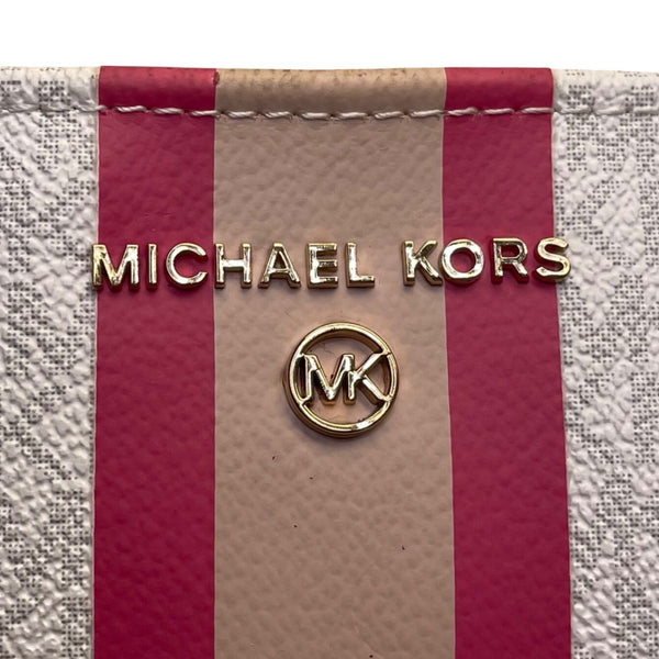 Michael Kors Women’s White Pink Signature Monogram three Stripe Belt Bag S/M