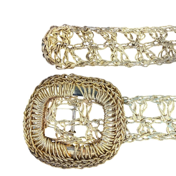 Vintage Gold Woven Rope Belt Womens Accessories Adjustable Length Boho Style