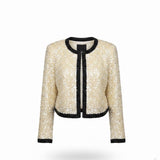 I. Magnin Womens Ivory & Black Silk Beaded Sequin Jacket 100% Silk Lining Size M
