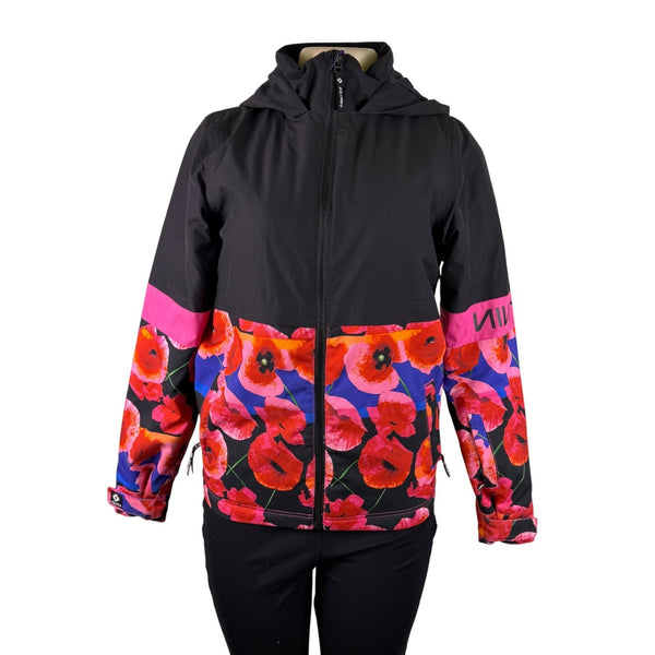 Nikita Womens Black & Floral Hooded Jacket Medium Weatherproof Stylish Design M