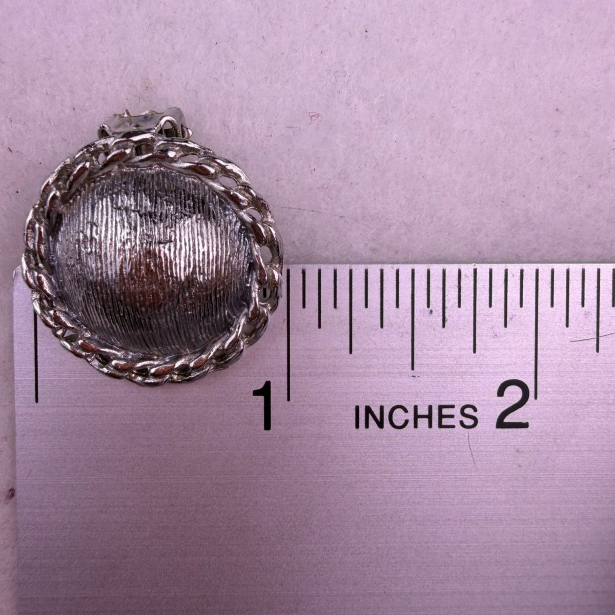 Vintage Womens Silver Tone Clip-On Earrings Round Brushed Metal Design