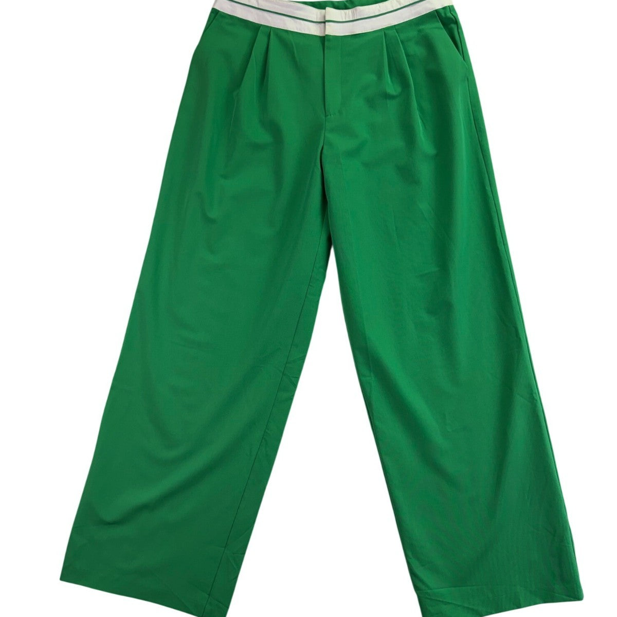 WAYF Womens Green Polyester Wide-Leg Pants Comfortable Elastic Waistband Size L
