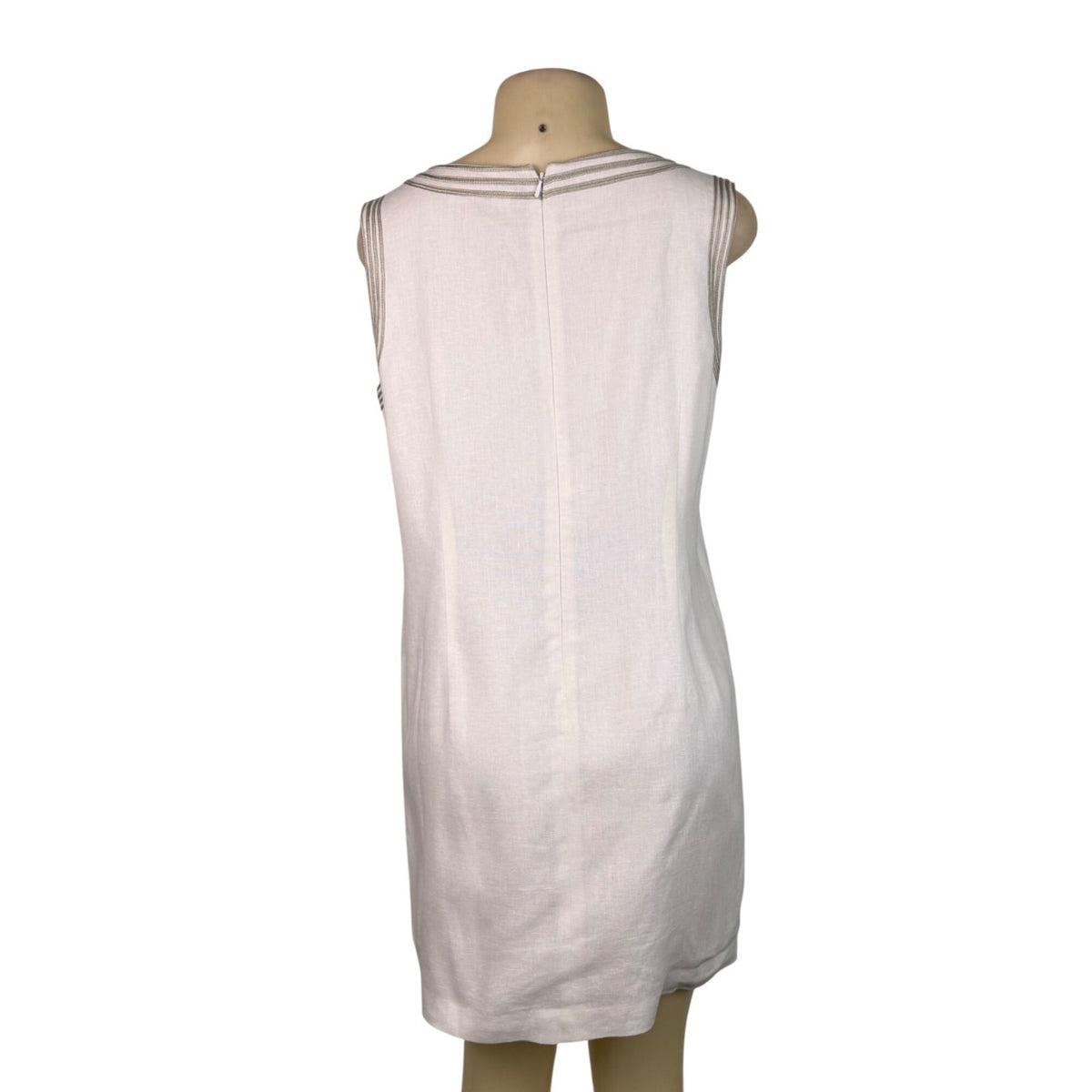 Michael Kors Womens White Linen Sleeveless Shift Dress Embroidered Accent Sz 12
