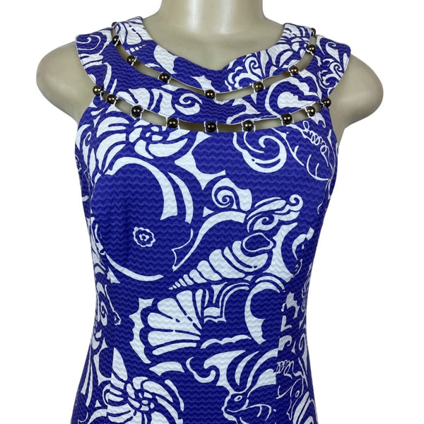 Lilly Pulitzer Purple & White Sleeveless Chain Detail Bodycon Dress Size 0
