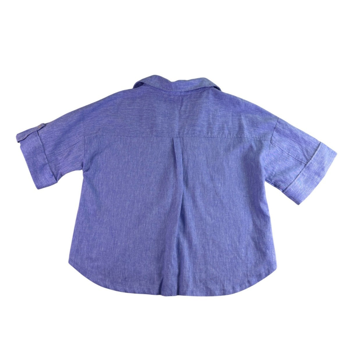 Zara Womens Blue Linen-Blend Collared Button-Up Short Sleeve Shirt Size XS