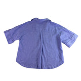 Zara Womens Blue Linen-Blend Collared Button-Up Short Sleeve Shirt Size XS