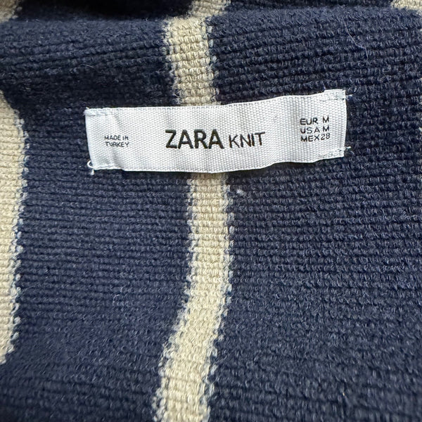 Zara Womens Navy Striped Open Front Cardigan Sweater Sz M