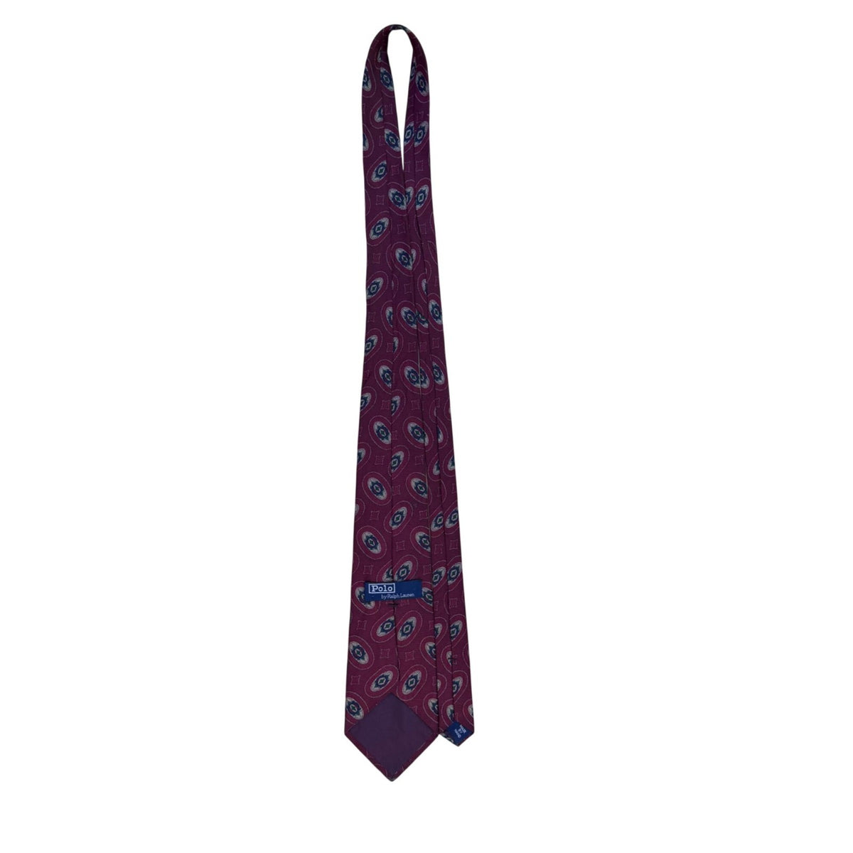 Polo Ralph Lauren Mens Burgundy 100% Silk Patterned Tie Geometric Design