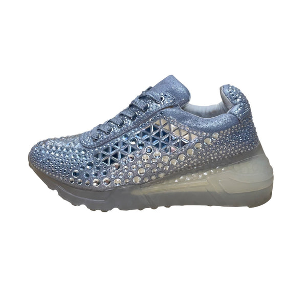 Steve Madden Women’s Silver Sparkle Rhinestone Embellished Carissa Sneakers 7.5M