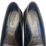 Women’s Gold Leather Buckle Accent Pointed Toe Loafers Low Heel Size EU36.