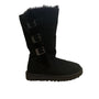 UGG Women Black Suede Shearling Buckle Mid-Calf Winter Boots Size US7