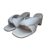 Loft Women’s Dusty Bone Leather Twist Mule-Missy Block Heel Sandals Size 7
