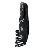 Handcrafted Women's Black Beaded Flowers Pattern Handbag Clutch Sz S