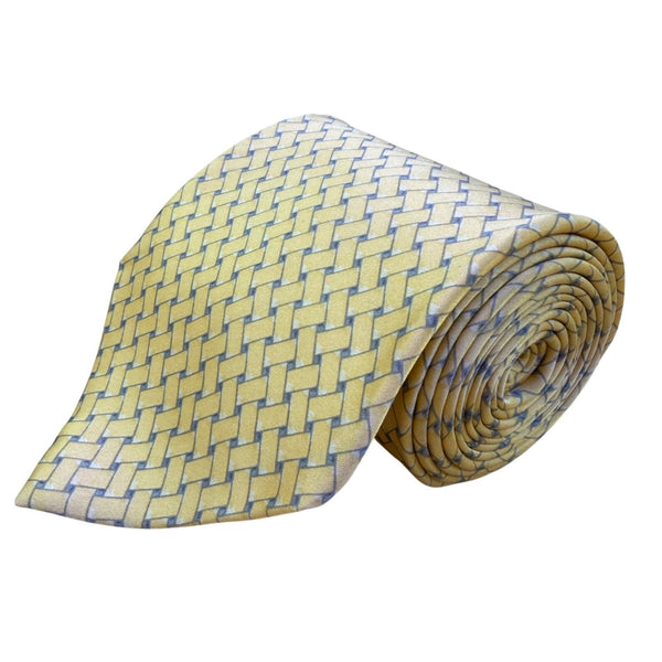Neo By Bill Blass Mens Yellow 100% Silk Patterned Woven Tie Formalwear