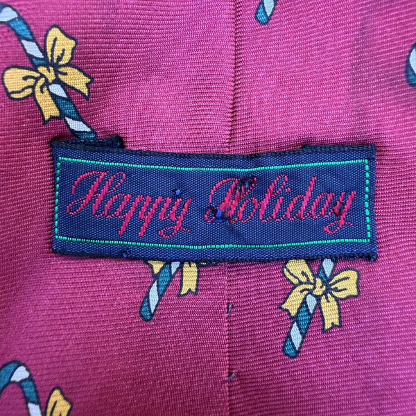Happy Holiday Mens Red 100% Silk Candy Cane Patterned Tie
