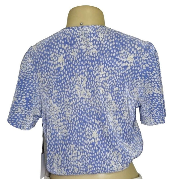 ASTR The Label Womens V-Neck Short Sleeve Top Size S Blue Abstract Print New