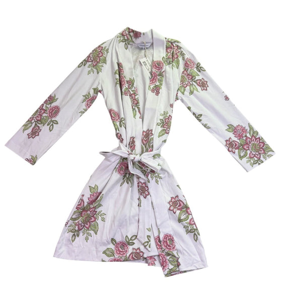 The Company Store Womens White Pink Floral Robe Relaxed Fit  Sz XS