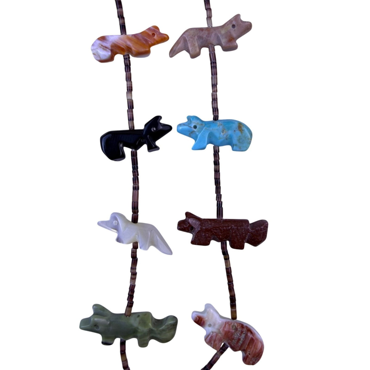 Native American Multicolor Stone Necklace With Animal Carvings & Thunderbird