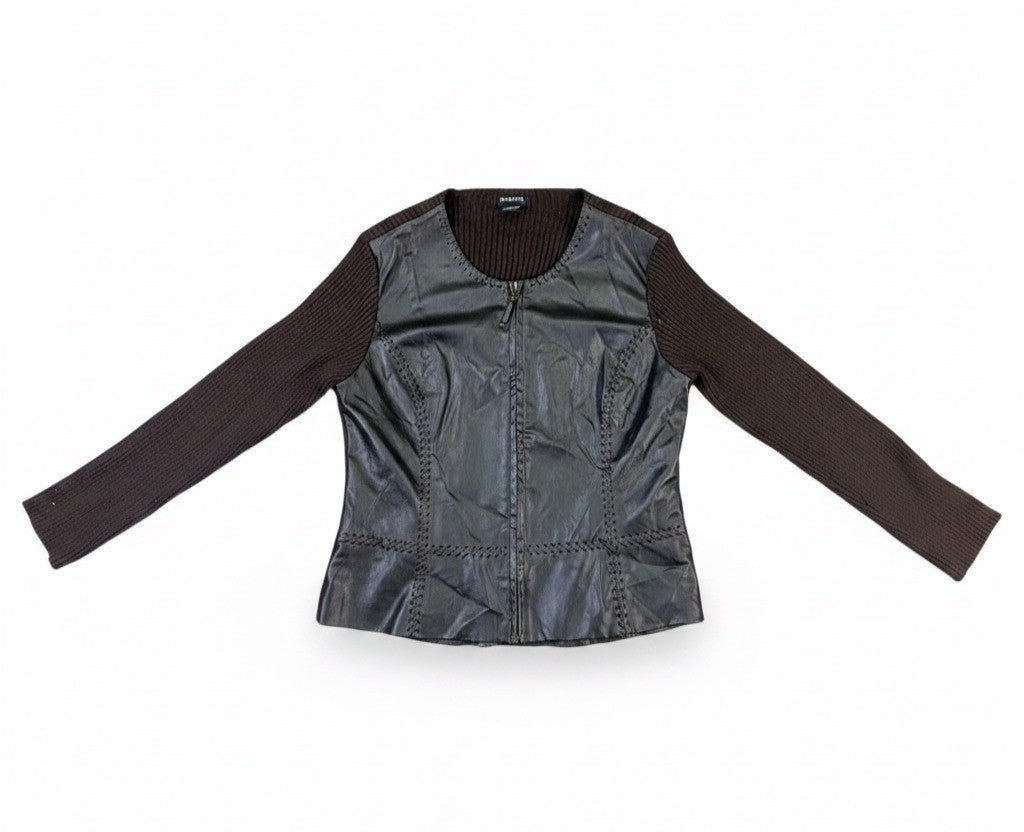 George Ladies Black Faux Leather & Knit Jacket With Zip Front Size L