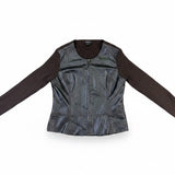 George Ladies Black Faux Leather & Knit Jacket With Zip Front Size L