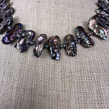 Vintage Freshwater Iridescent Black Pearl Necklace Silver Tone Spacer Beads Magn