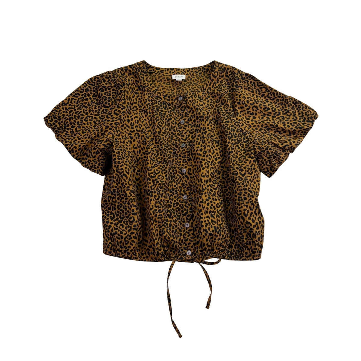 J.Crew Womens Brown Leopard Print Button Down Puff Sleeve Blouse Size L