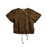 J.Crew Womens Brown Leopard Print Button Down Puff Sleeve Blouse Size L