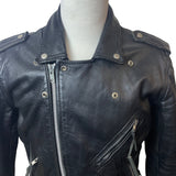 Vintage First Genine Leather Black Motorcycle Jacket With Zipper & Snap Details