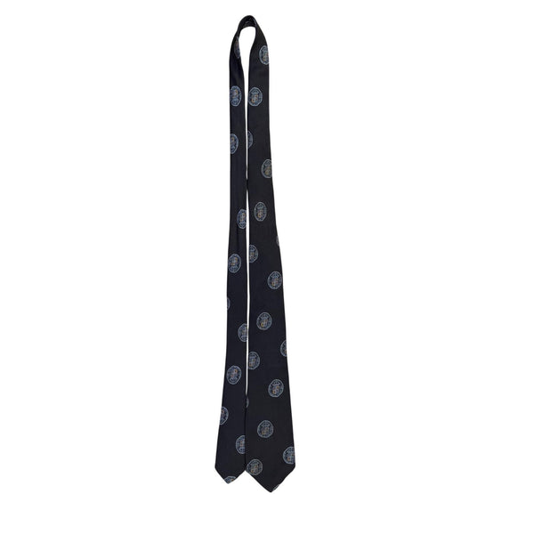 Saint Laurent Mens Black Silk Printed Tie All-Over Emblem Design Formal Acc